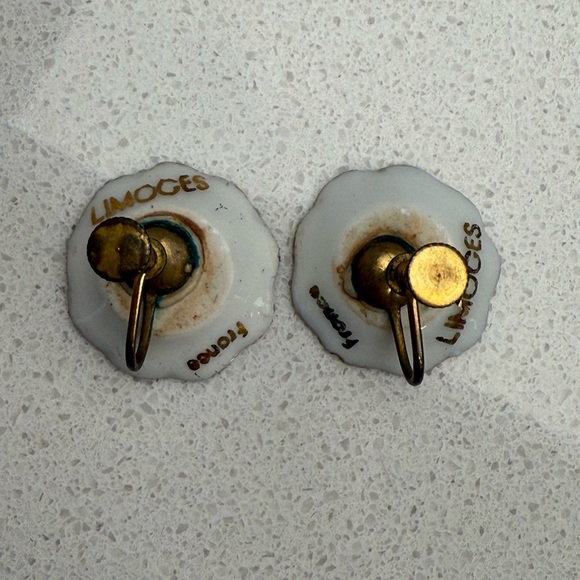 Vintage Limoges Porcelain Hand Painted Brooch and Screwback Earrings Set 1940s - Picture 10 of 14